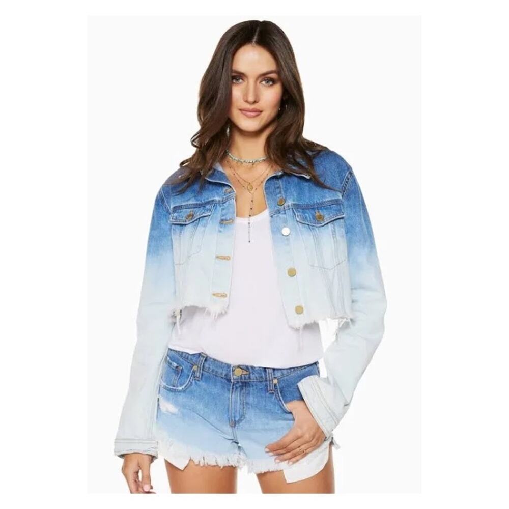 Ramy Brook Devon Ombre Cropped Denim Jacket Size L